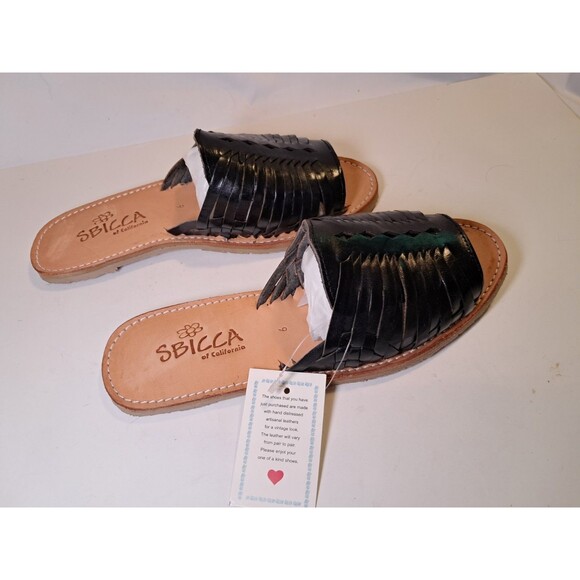 NEW SBICCA Lawrin Flat Sandal Slide Black Leather Open Toe Slip On PS100 Size 6 - Picture 7 of 8